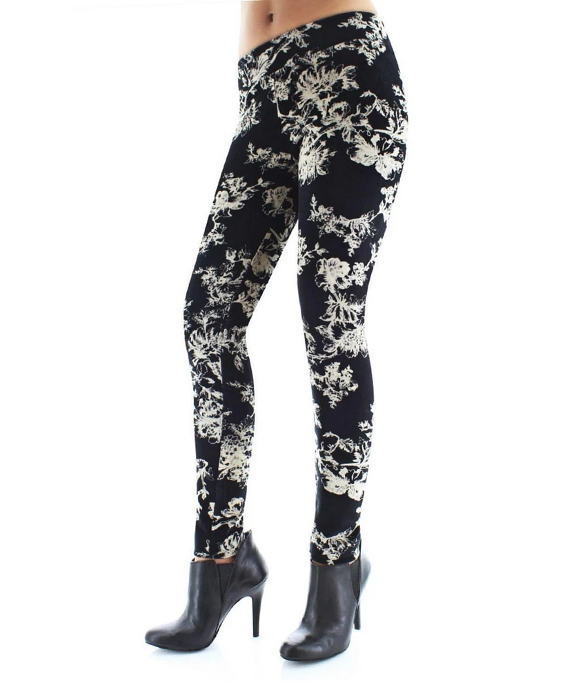 MeMoi Women's Velvet Abstract Floral Cotton Blend Leggings