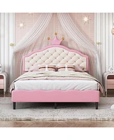 Simplie Fun Crown Fantasy Princess Bed with Tufted Headboard