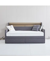 Streamdale Furniture Twin Daybed with Storage, Charging Station, Led Lights, and Linen Fabric