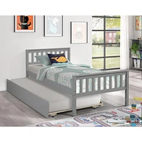 Twin Bed with Trundle, Platform Frame, Headboard/Footboard, Grey