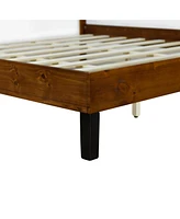 Mid-Century Modern Solid Wood King Bed with Three-Piece Headboard