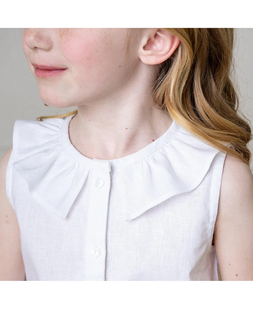 Hope & Henry Toddler Girls Sleeveless Ruffle Collar Chambray Button Back Top