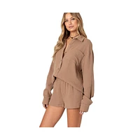 Edikted Women's Levy oversized gauze button up shirt