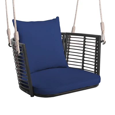 Slickblue Single Person Hanging Seat with Woven Rattan Backrest for Backyard