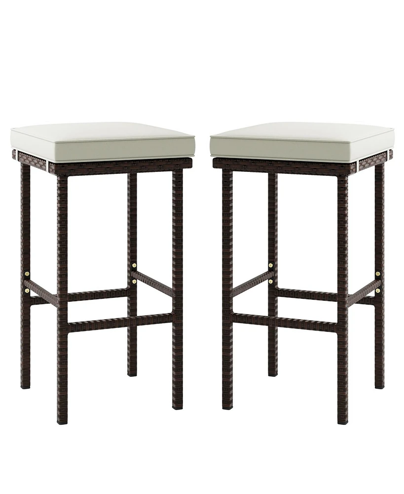 Slickblue Patio Wicker Bar Stools Set of 2 with Seat Cushions and Footrest