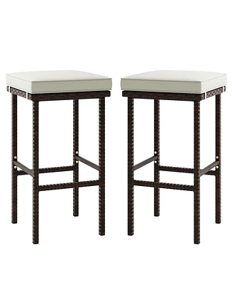 Slickblue Patio Wicker Bar Stools Set of 2 with Seat Cushions and Footrest