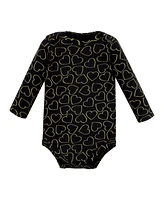 Hudson Baby Girls Cotton Long-Sleeve Bodysuits Daddy Red Black 5-Pack, 0-3 Months
