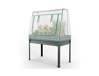 Slickblue 3-in-1 Raised Garden Bed with Greenhouse Cover and Trellis-Grey