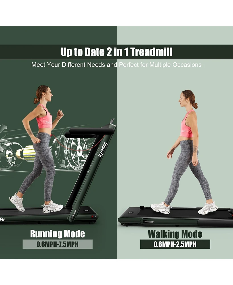 Slickblue 2.25HP 2 in 1 Folding Treadmill with App Speaker Remote Control-Green