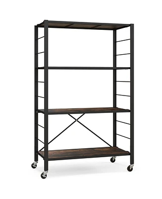 Slickblue 4-tier Foldable Storage Shelf for Tool Room Kitchen Living Room-Black