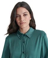 Dkny Jeans Petite Buttoned-Cuff Fold-Collar Blouse