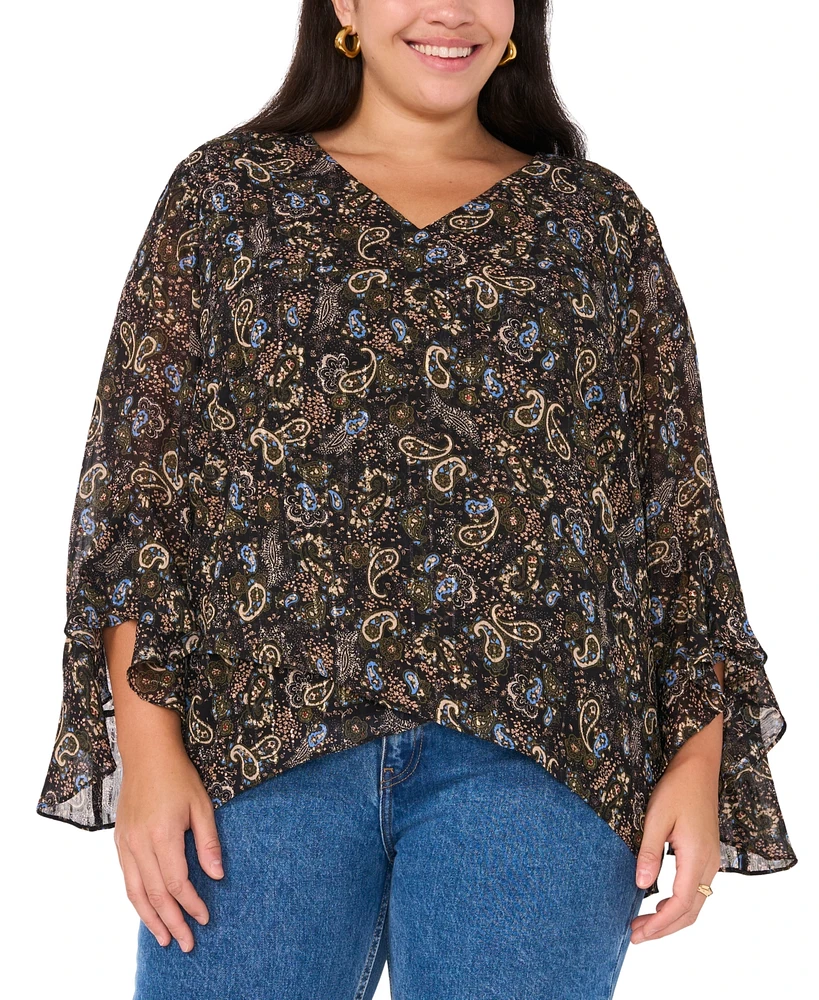 Vince Camuto Plus Paisley-Print Crossover-Hem Top