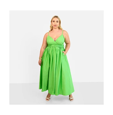 Rebdolls Women's Kismet Poplin Belted Maxi Skater Dress