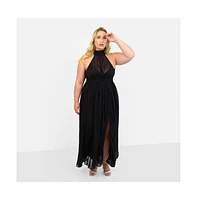 Rebdolls Plus Size Elise Chiffon Halter Maxi A Line Dress W. Slit