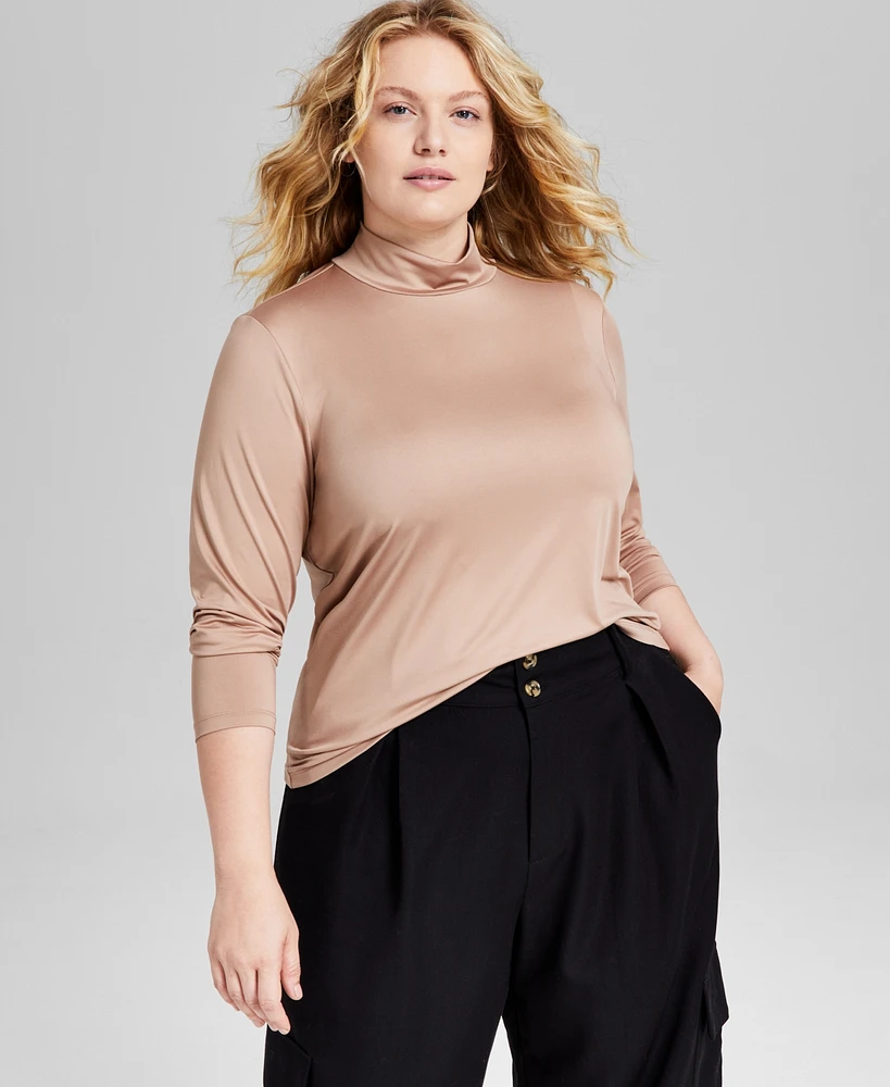 And Now This Trendy Plus Size Mock-Neck Long-Sleeve Top