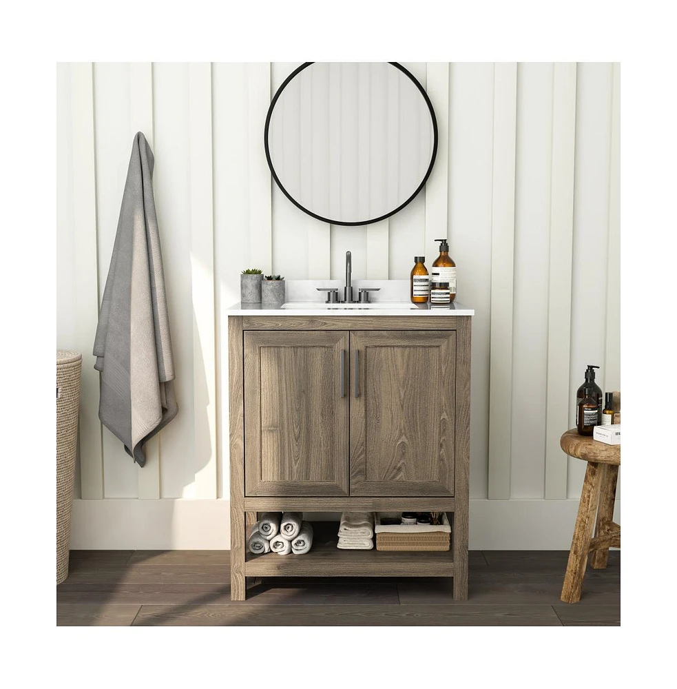 Merrick Lane Vigo Bathroom Vanity With Ceramic Sink, Carrara Marble Finish Countertop