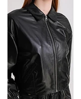 Furniq Uk Women's Leather Jacket, Black