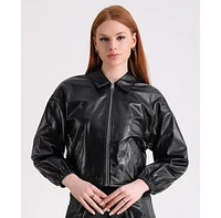 Furniq Uk Women's Leather Jacket, Black