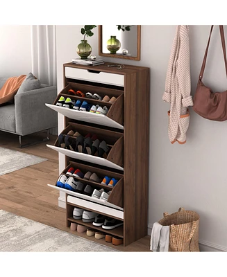 Streamdale Furniture 3-Tier Shoe Cabinet with Flip Doors for Entryway and Bedroom