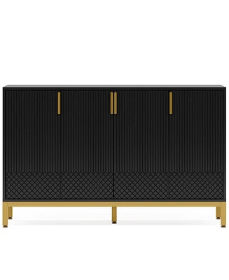 Tribesigns Modern Storage Cabinet, 59 Inch Console Cabinet Sideboard Buffet with 4 Doors & Gold Metal Base, Entryway Cupboard Furniture for Li