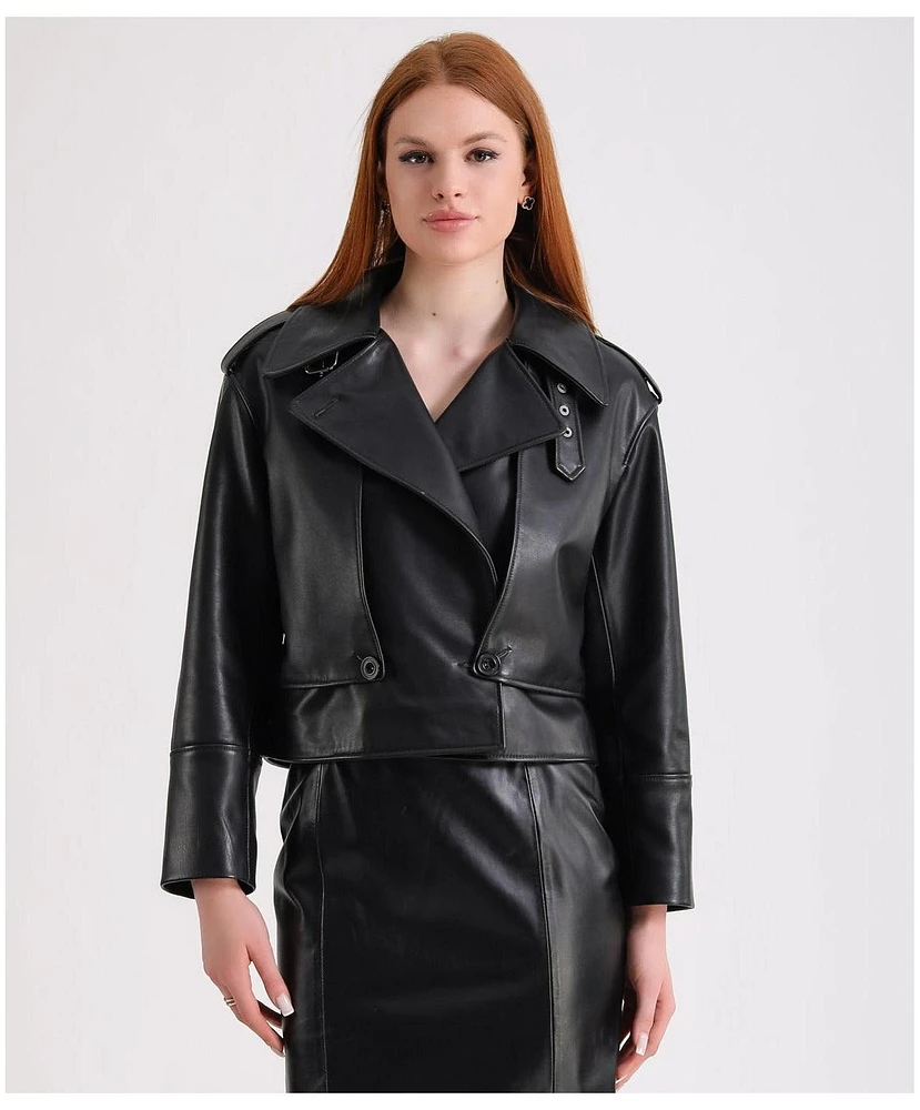 Furniq Uk Women's Leather Jacket, Black