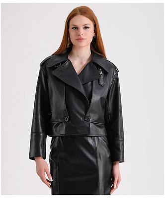 Furniq Uk Women's Leather Jacket, Black