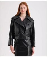 Furniq Uk Women's Leather Jacket, Black