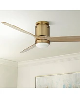 52" Windspun Modern Indoor Ceiling Fan 3 Blade Led Light Remote Control Soft Brass Finish Wood Blades Bedroom Living Room Kitchen Dining Office Hugger