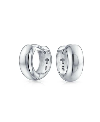 Bling Jewelry Classic Simple Smooth Wide Dome Hinge Kpop Sterling Silver Huggie Hoop Earrings For Women Finish