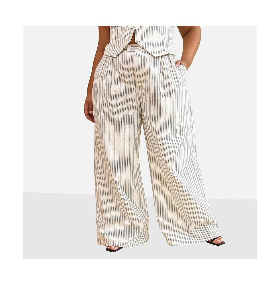 Rebdolls Plus Size Tillie Stripe Wide Leg Pants W. Pockets