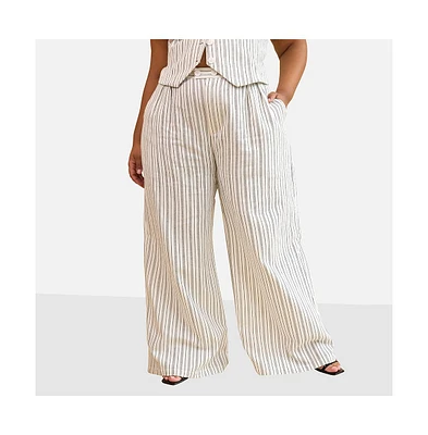 Rebdolls Plus Size Tillie Stripe Wide Leg Pants W. Pockets