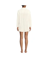 Lands' End Women's Cotton Gauze Button Down Swim Cover-up Shirt Dress