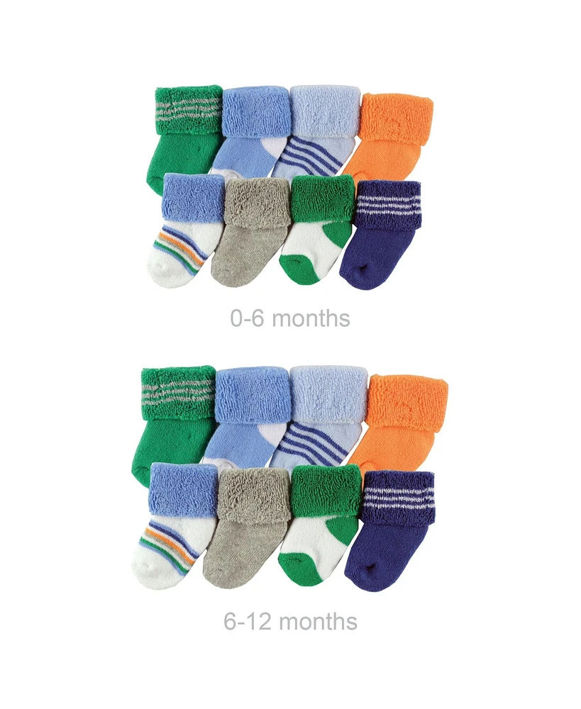 Luvable Friends Infant Boy Grow with Me Cotton Terry Socks, Blue Green, 0-6 and 6-12 Months