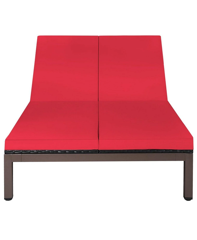 2-Person Patio Rattan Lounge Chair with Adjustable Backrest and Cushions