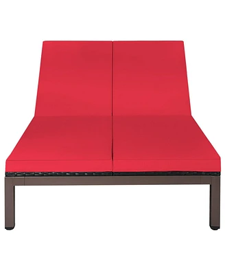 2-Person Patio Rattan Lounge Chair with Adjustable Backrest and Cushions