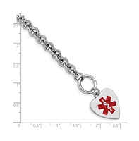 Diamond2Deal Sterling Silver Rh-pltd Engraveable Enamel Heart Medical Id Bracelet