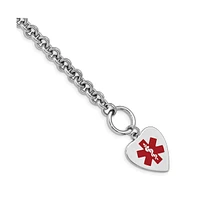 Diamond2Deal Sterling Silver Rh-pltd Engraveable Enamel Heart Medical Id Bracelet