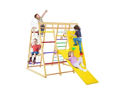 Slickblue 8-in-1 Wooden Jungle Gym Playset with Slide and Monkey Bars