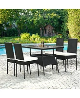 Skonyon 5 Pieces Rattan Dining Set with Glass Table and High Back Chair