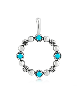 American West Jewelry Sterling Silver Sleeping Beauty Turquoise Gemstone Circle Pendant Enhancer