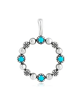 American West Jewelry Sterling Silver Sleeping Beauty Turquoise Gemstone Circle Pendant Enhancer