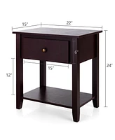 Slickblue Nightstand with Drawer and Storage Shelf for Bedroom Living Room