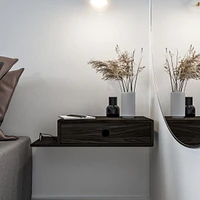 Woodek Black Hardwood Nightstand with an Open Shelf on the Left and a Drawer - Side Table for Bedroom