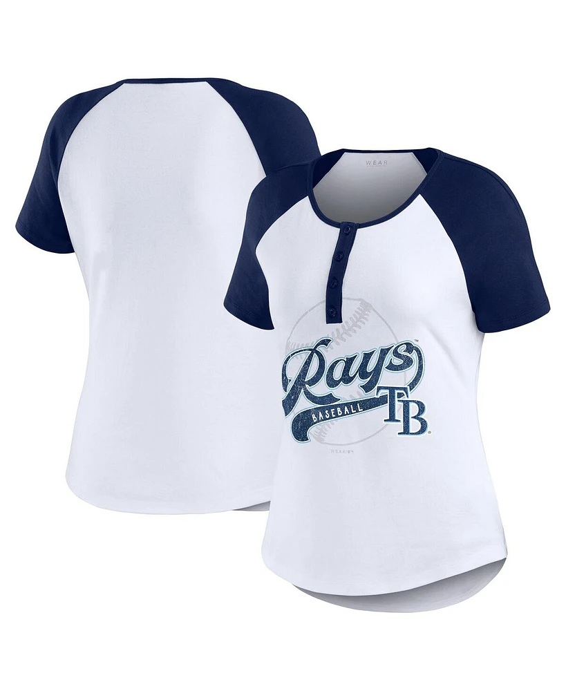 Wear by Erin Andrews Women's White/Navy Tampa Bay Rays Fitted Henley Raglan T-Shirt