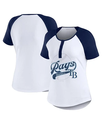 Wear by Erin Andrews Women's White/Navy Tampa Bay Rays Fitted Henley Raglan T-Shirt