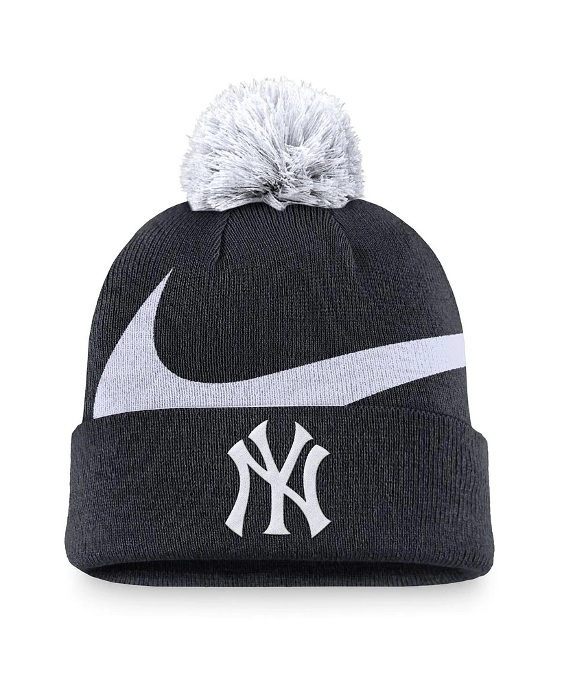 Nike Men's Navy New York Yankees Swoosh Peak Cuffed Knit Hat with Pom