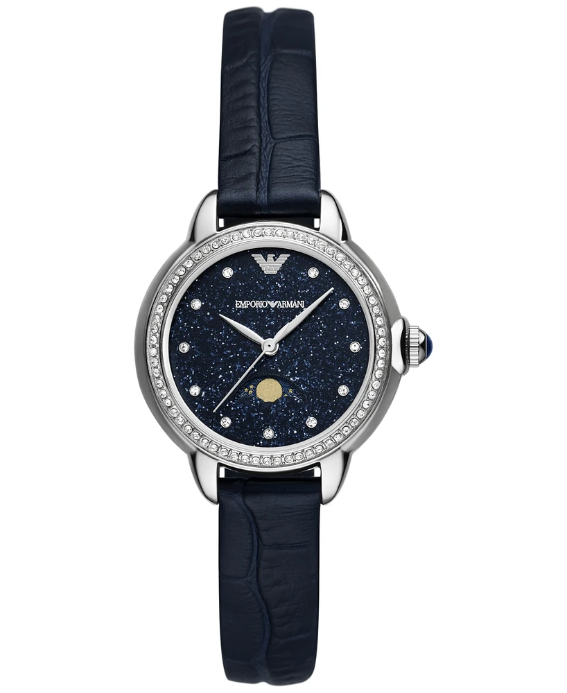 Emporio Armani Women's Blue Leather Strap Watch 32mm