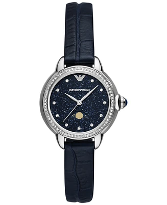 Emporio Armani Women's Blue Leather Strap Watch 32mm