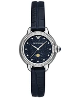 Emporio Armani Women's Blue Leather Strap Watch 32mm