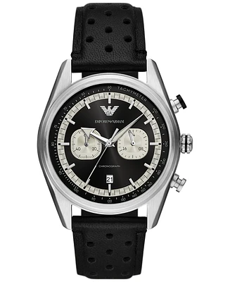 Emporio Armani Men's Chronograph Black Perforated Leather Strap Watch 42mm